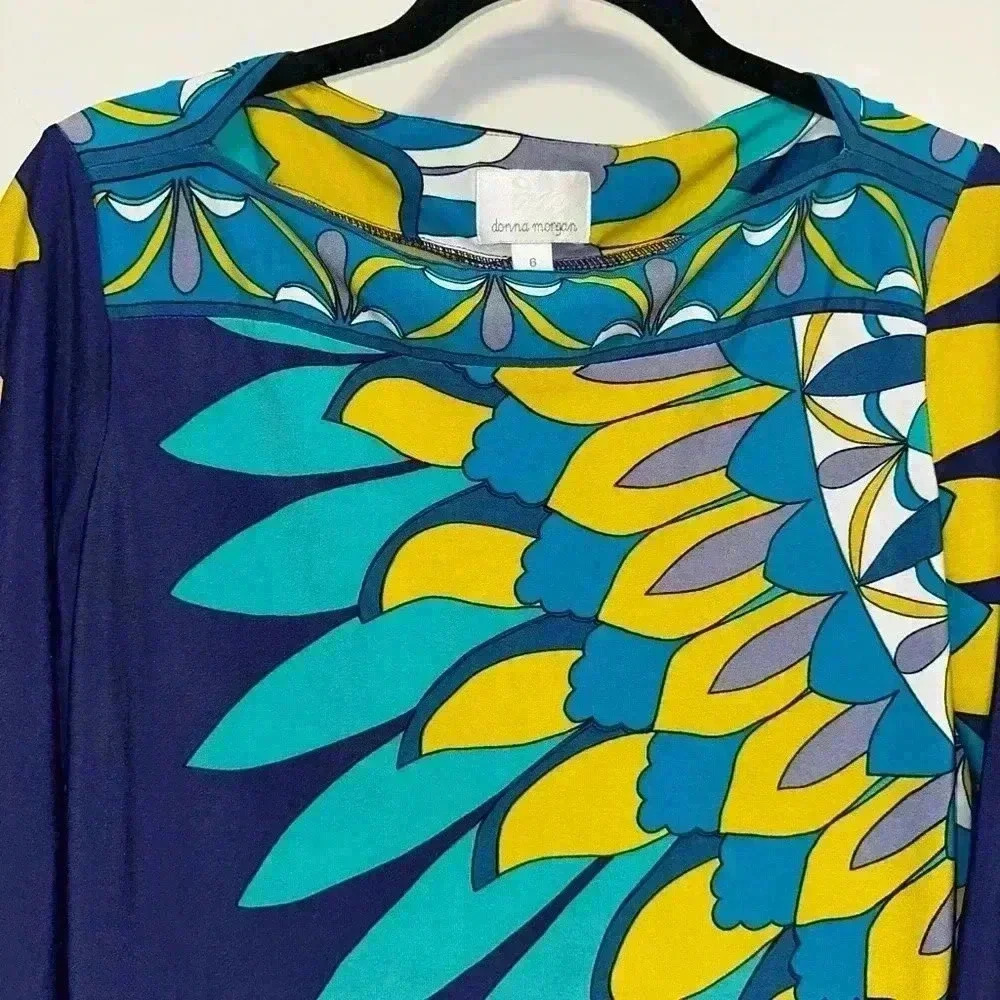 Women's Donna Morgan Dress, Size 6, NavyTeal Vintage Psychedelic Mod Shift Dress - Picture 5 of 11